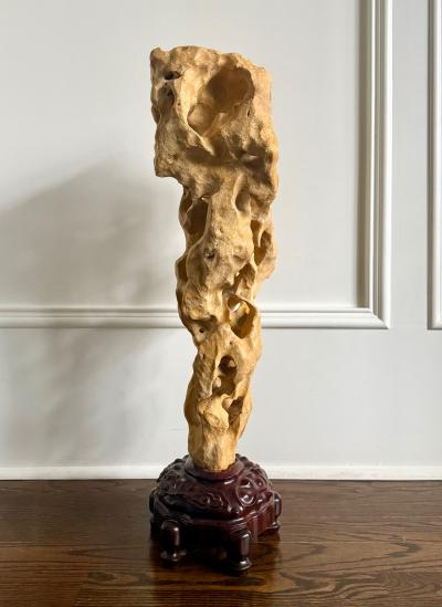 Extraordinary Large Chinese Scholar Rock Yellow Taihu Stone on Wood Stand
