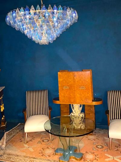 Extraordinary Sapphire Color Poliedri Murano Glass Ceiling Light or Chandelier