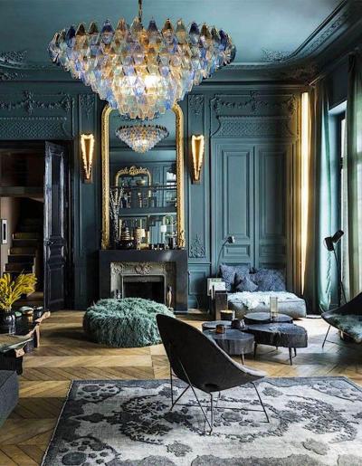 Extraordinary Sapphire Color Poliedri Murano Glass Ceiling Light or Chandelier