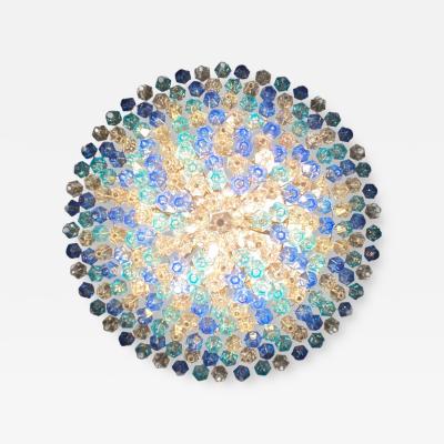 Extraordinary Sapphire Color Poliedri Murano Glass Ceiling Light or Chandelier