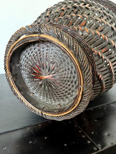 Extraordinary Smoke Bamboo Basket with Wisteria Root Handle Meiji Period