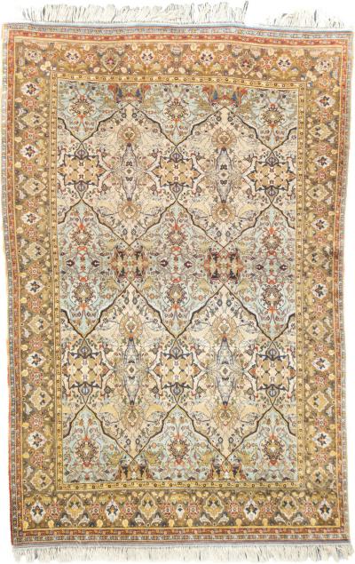 Extremely Fine Antique Persian Silk Heriz Rug 4 10 x 7 3 