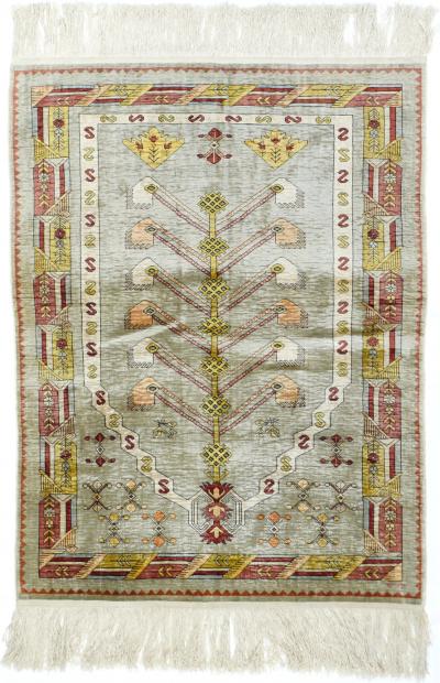 Extremely Fine Antique Turkish Silk Hereke Rug 26 x 35