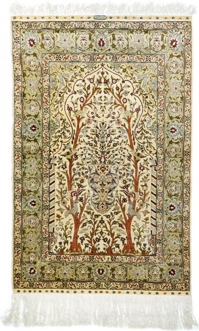 Extremely Fine Turkish Silk Hereke Rug 3 4 x 5 0 