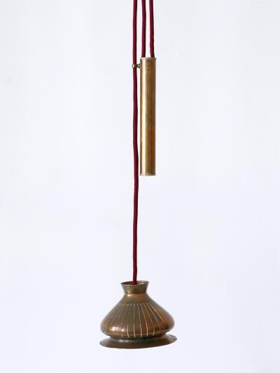 Extremely Rare Mid Century Modern Counterweight Brass Pendant Lamp Germany 1950s