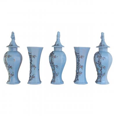 Extremely rare 18th century set of five Dutch Delft vases 