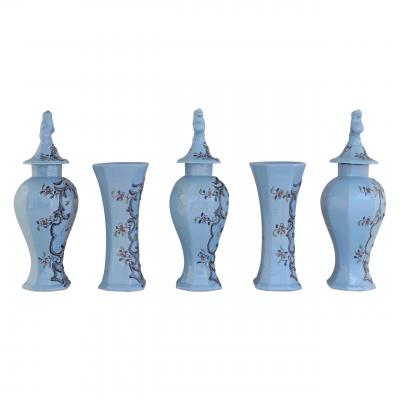 Extremely rare 18th century set of five Dutch Delft vases 