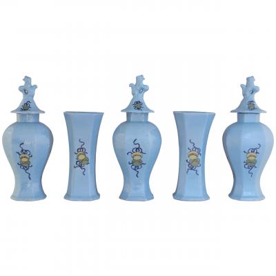 Extremely rare 18th century set of five Dutch Delft vases 