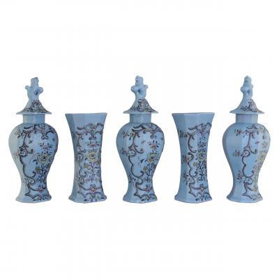 Extremely rare 18th century set of five Dutch Delft vases 
