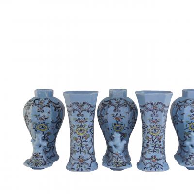 Extremely rare 18th century set of five Dutch Delft vases 
