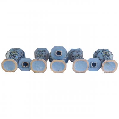 Extremely rare 18th century set of five Dutch Delft vases 