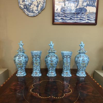 Extremely rare 18th century set of five Dutch Delft vases 