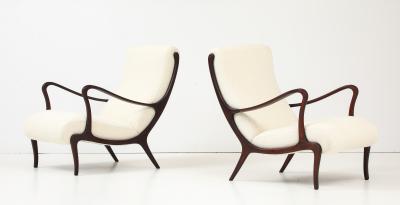 Ezio Longhi Ezio Longhi Pair of Mitzi Walnut Lounge Chairs for Elam circa 1958