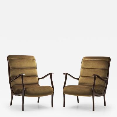 Ezio Longhi Ezio Longhi Pair of Ribbed Back Lounge Chairs for ELAM Italy 1960s