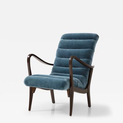 Ezio Longhi Ezio Longhi Petrol Blue Mohair Lounge Chair