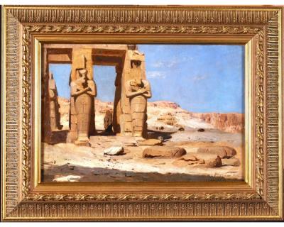 F A Bridgman Colossi of Memnon Egypt Rare Orientalist Landscape Painting