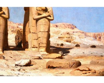 F A Bridgman Colossi of Memnon Egypt Rare Orientalist Landscape Painting