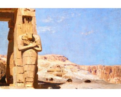 F A Bridgman Colossi of Memnon Egypt Rare Orientalist Landscape Painting