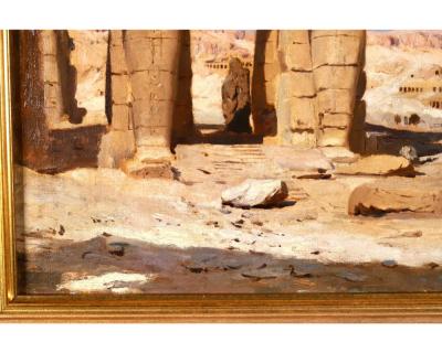 F A Bridgman Colossi of Memnon Egypt Rare Orientalist Landscape Painting