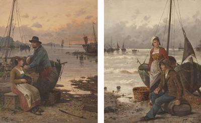 F H rde Set of two oil paintings of fishermen by F H rde