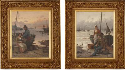 F H rde Set of two oil paintings of fishermen by F H rde