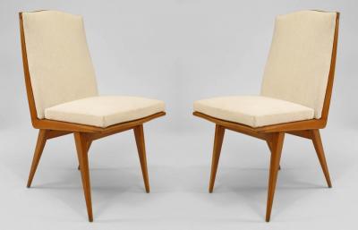 F Lietti Pair of Italian 1940 Blond Mahogany Side Chairs