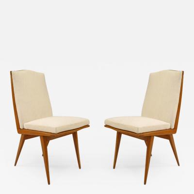 F Lietti Pair of Italian 1940 Blond Mahogany Side Chairs