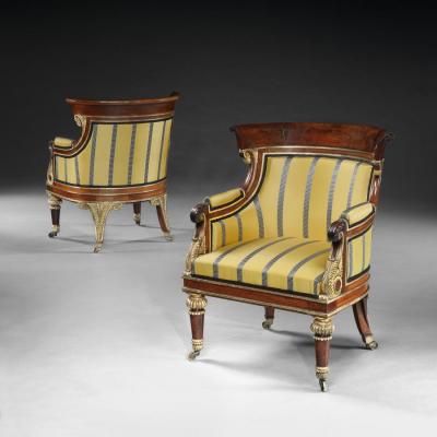FABULOUS PAIR OF MOREL HUGHES REGENCY CHAIRS ENGLISH CIRCA 1825