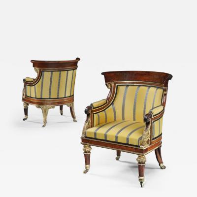 FABULOUS PAIR OF MOREL HUGHES REGENCY CHAIRS ENGLISH CIRCA 1825