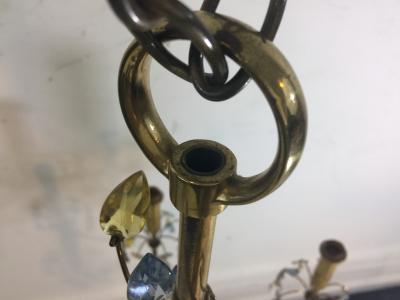 FANCY AUSTRIAN CRYSTAL BEAD AND DROP BRASS CHANDELIER