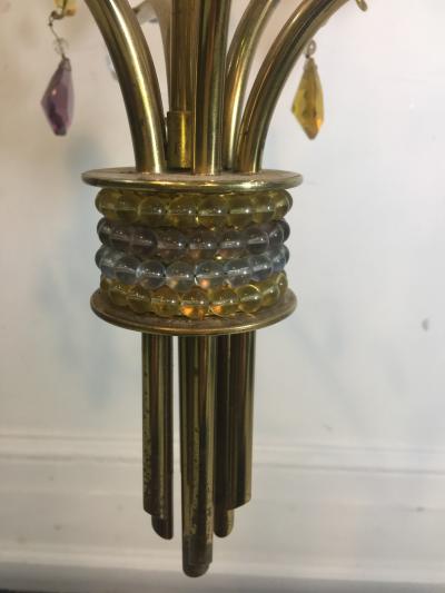 FANCY AUSTRIAN CRYSTAL BEAD AND DROP BRASS CHANDELIER