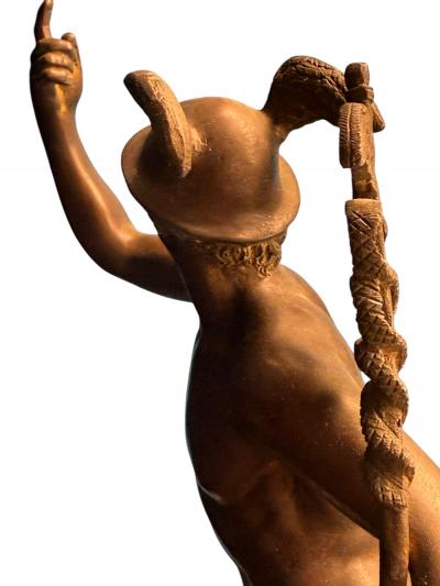 FANTASTIC ANTIQUE BRONZE OF MERCURY ON ROUGE MARBLE PLINTH