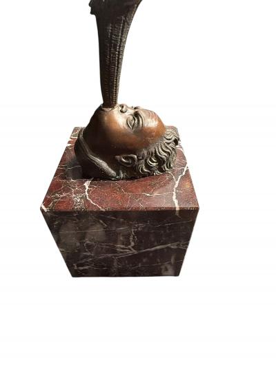 FANTASTIC ANTIQUE BRONZE OF MERCURY ON ROUGE MARBLE PLINTH
