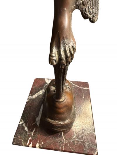 FANTASTIC ANTIQUE BRONZE OF MERCURY ON ROUGE MARBLE PLINTH