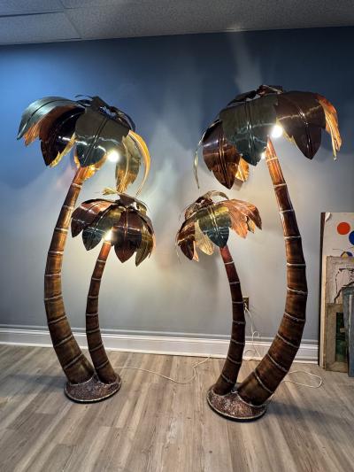 FANTASTIC MIXED METALS BRUTALIST SCULPTURAL PALM TREE FLOOR LAMPS