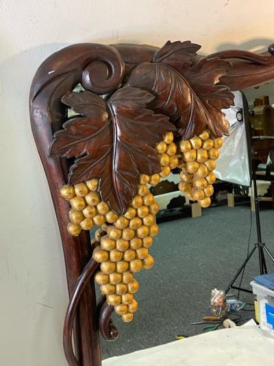 FANTASTICAL CARVED ART NOUVEAU MIRROR WITH GILT GRAPES AND BIRDS