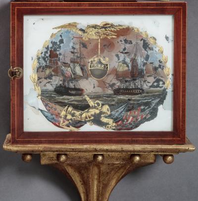 FEDERAL BANJO CLOCK WITH EGLOMISE GLASS PAINTING OF PERRY S VICTORY