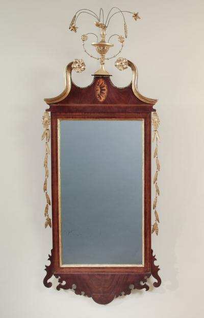 FEDERAL HEPPLEWHITE LOOKING GLASS WITH AN INLAID CONCH SHELL