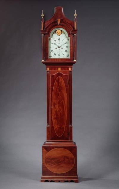 FEDERAL INLAID TALL CASE CLOCK Signed Hawxhurst and DeMilt