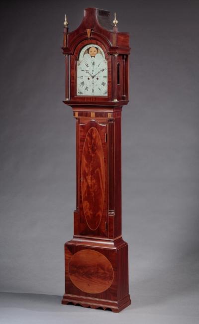 FEDERAL INLAID TALL CASE CLOCK Signed Hawxhurst and DeMilt