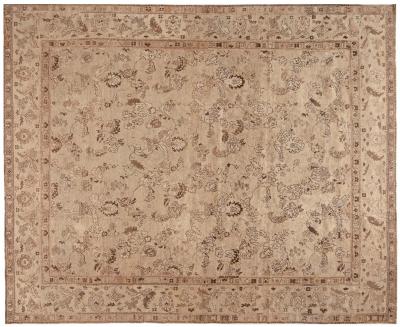 FINE ANTIQUE INDIAN AMRITSAR BEIGE AND BROWN HANDWOVEN WOOL RUG