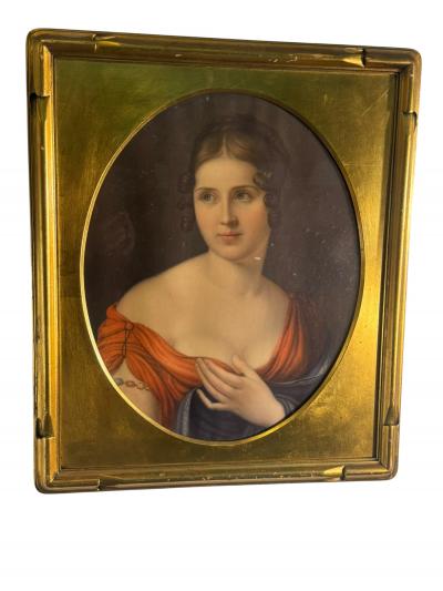 FINE ART NOUVEAU PASTEL PORTRAIT OF LOVELY WOMAN IN GORGEOUS GILT WOOD FRAME