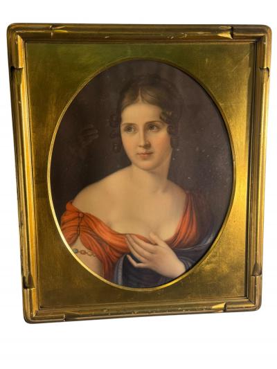FINE ART NOUVEAU PASTEL PORTRAIT OF LOVELY WOMAN IN GORGEOUS GILT WOOD FRAME