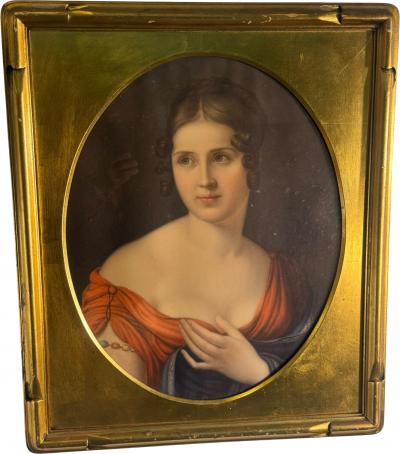 FINE ART NOUVEAU PASTEL PORTRAIT OF LOVELY WOMAN IN GORGEOUS GILT WOOD FRAME