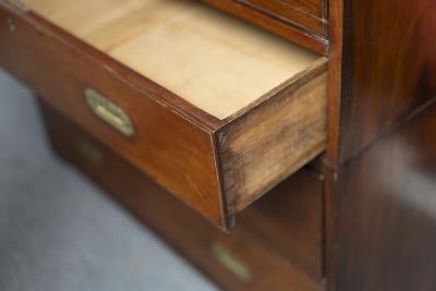 FINE ENGLISH SOLID MAHOGANY CAMPAIGN CHEST SECRETARY