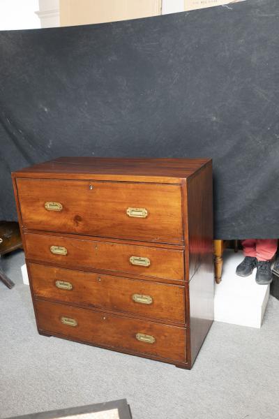 FINE ENGLISH SOLID MAHOGANY CAMPAIGN CHEST SECRETARY