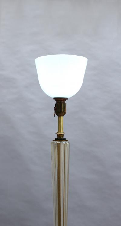 FINE FRENCH ART DECO GLASS AND BRONZE FLOOR LAMP