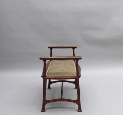 FINE FRENCH ART NOUVEAU UPHOLSTERED MAHOGANY BENCH