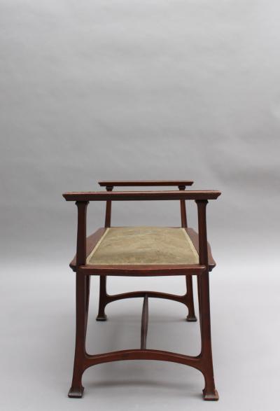FINE FRENCH ART NOUVEAU UPHOLSTERED MAHOGANY BENCH