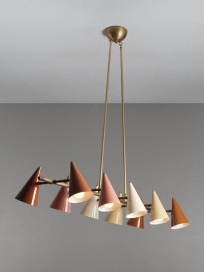 FLOTILLA Chandelier in Brass and Terracotta Enamel